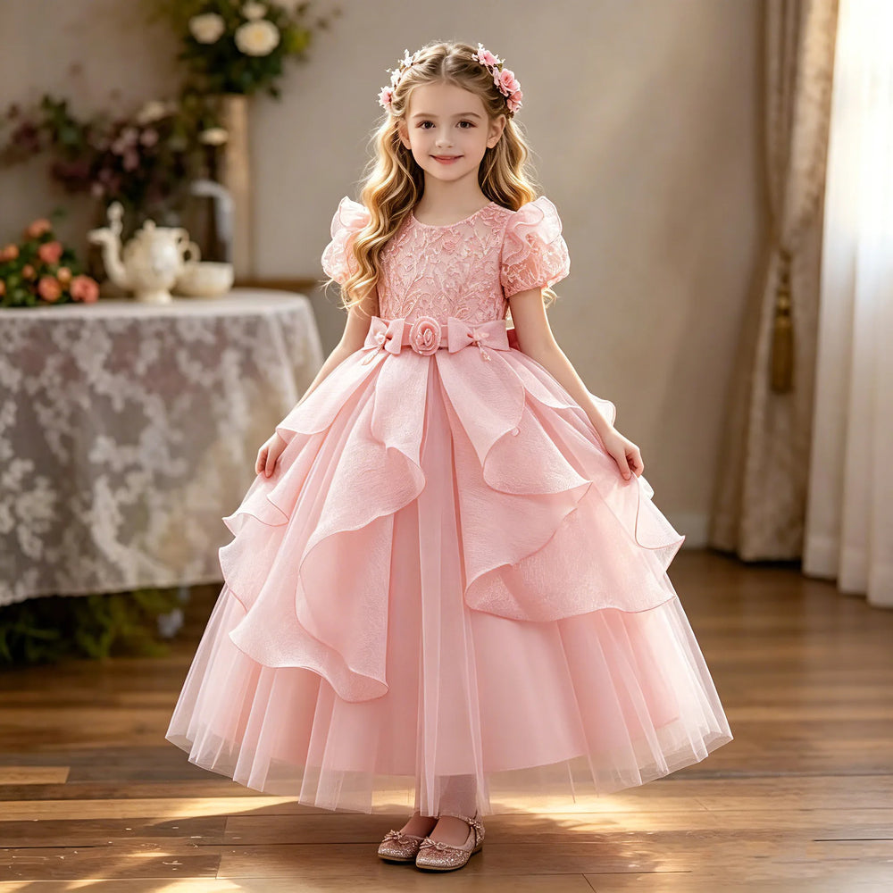 Girls' Sequined Floral Occasion Dress | Ankle-Length Party Gown | Braviixx