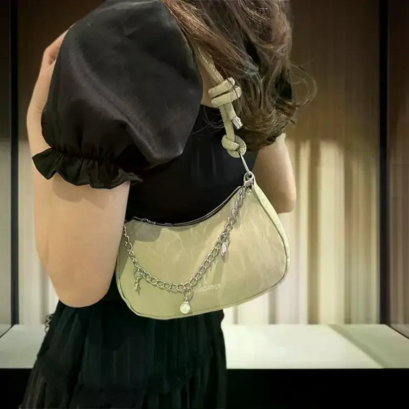 Crescent Shoulder Bag | Charm Chain & Knotted Strap | Braviixx