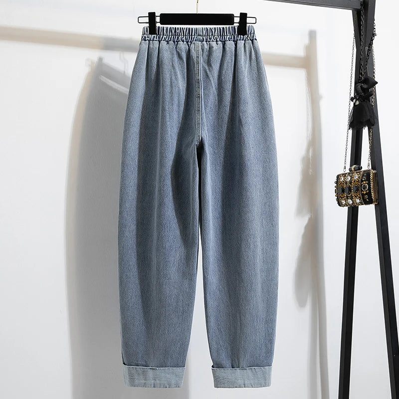2026 Wide Leg Pants Women's Spring Autumn Retro Waed Denim Workwear Trousers High Waist Casual Versatile Plus Size Pants