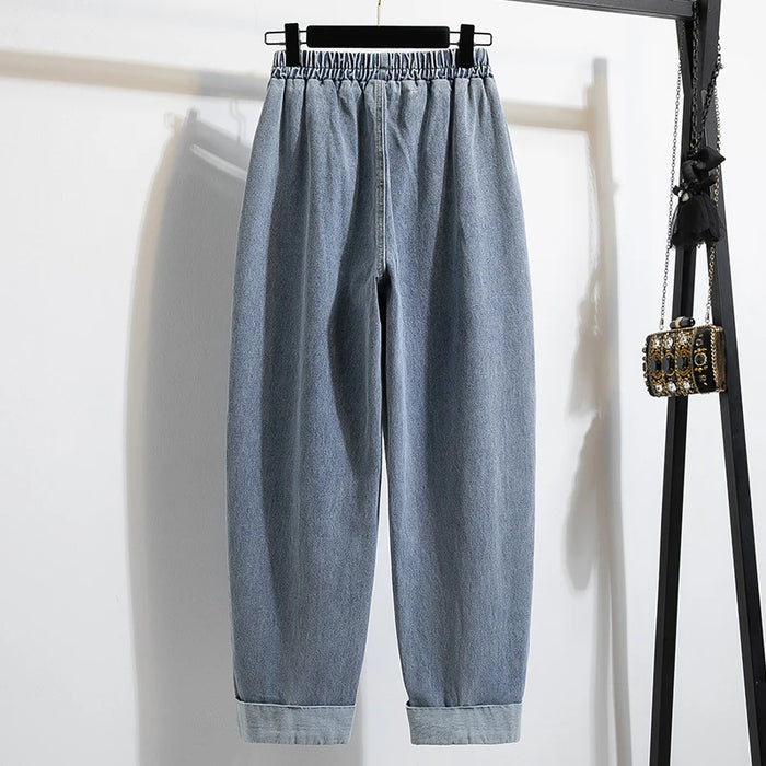 2026 Wide Leg Pants Women's Spring Autumn Retro Waed Denim Workwear Trousers High Waist Casual Versatile Plus Size Pants