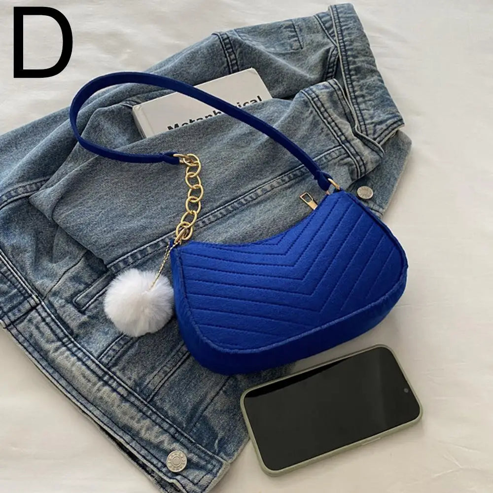 Women's Mini Shoulder Bag | Chevron & Pom-Pom | Braviixx