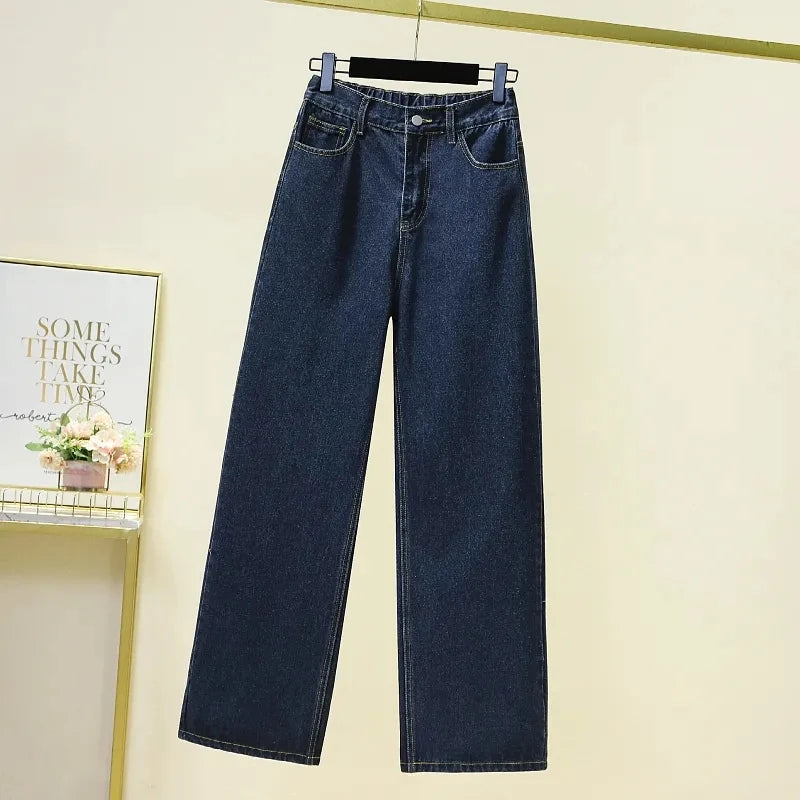 Women's High waisted Wide leg Jeans Autumn Winter 2026 New Loose Elastic waist Straight leg Pants Female Casual Denim Trousers