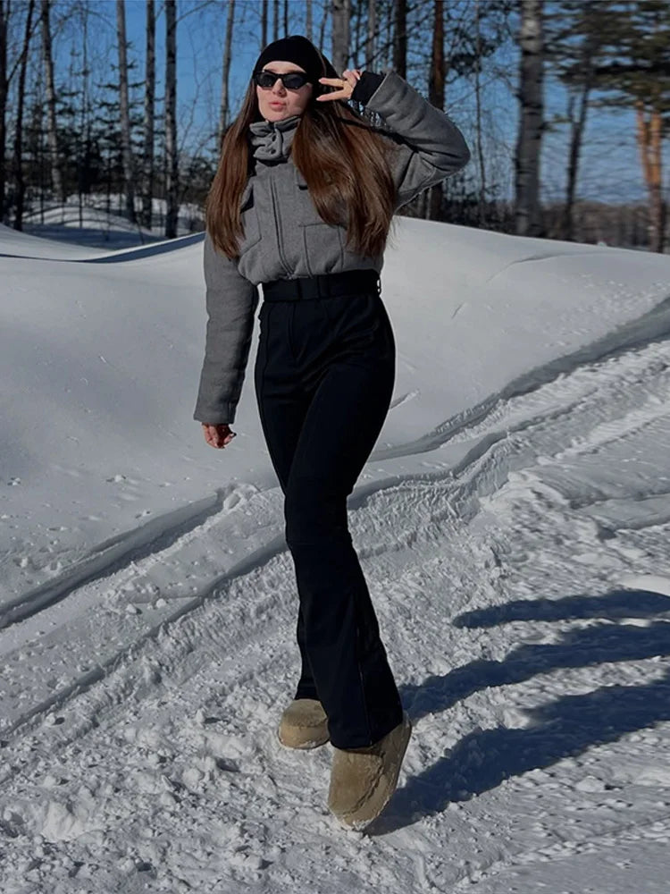 Women's Two-Piece Winter Outfit | Hooded Cropped Jacket & Belted Pants | Braviixx