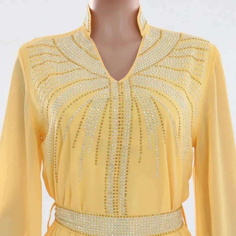 Rhinestone Embellished Kaftan Dress | Bell Sleeves | Braviixx