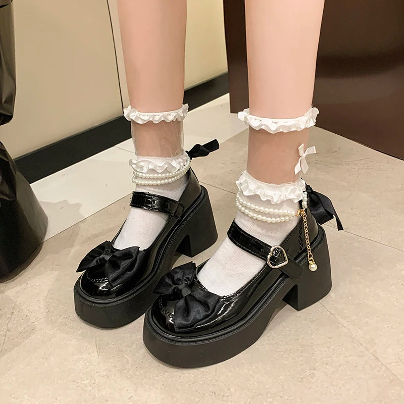 2026 Lolita Shoes Black Super High Heels Mary Jane Shoes Women Chunky Platform Pumps Woman Ankle Buckle Party Shoes