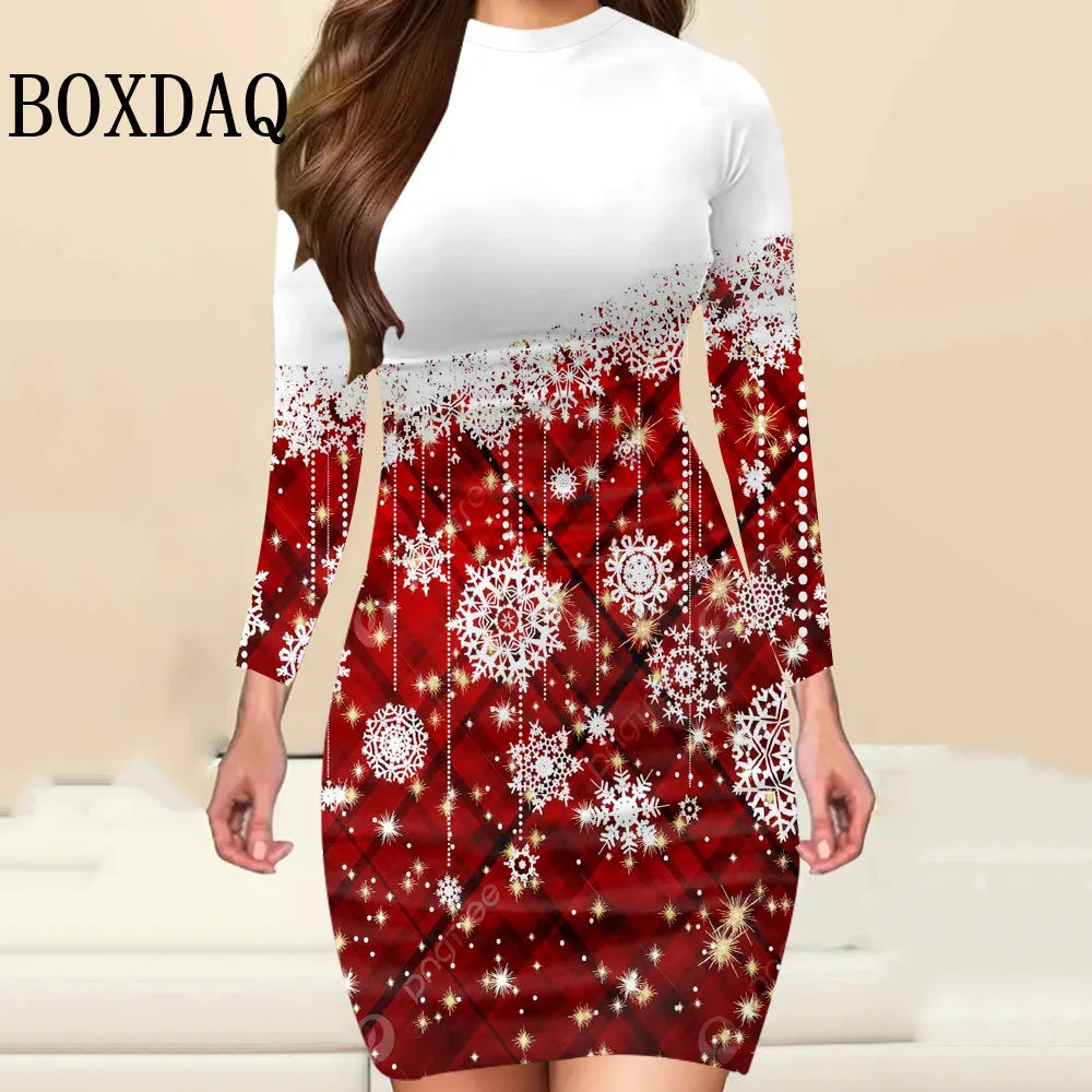 Christmas Print Bodycon Mini Dress | Long Sleeves | Braviixx