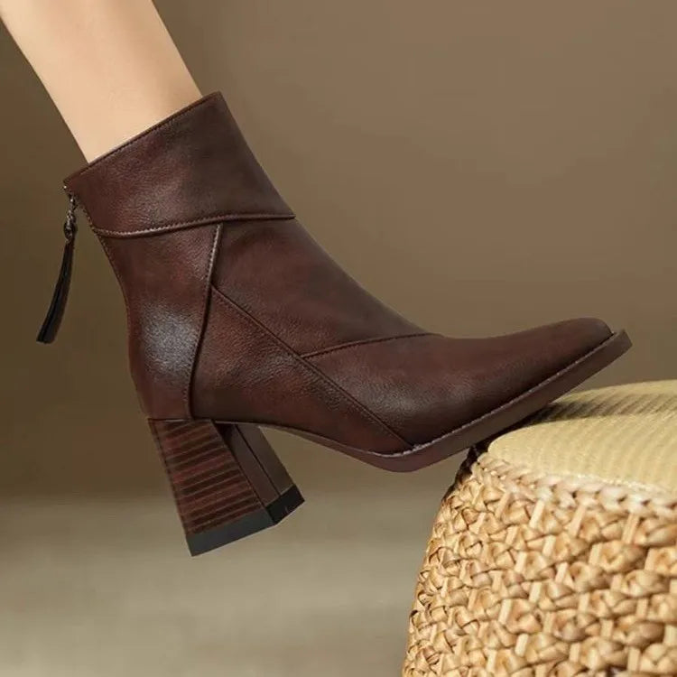 Square-Toe Ankle Boots | Back Zip & Block Heel | Braviixx