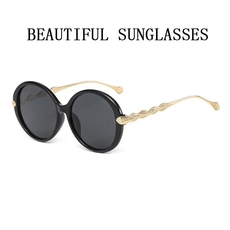 Women's Oversized Round Luxury Sunglasses | UV400 · Gradient Lens · Gold Leaf Temple | 6 Colours | Braviixx