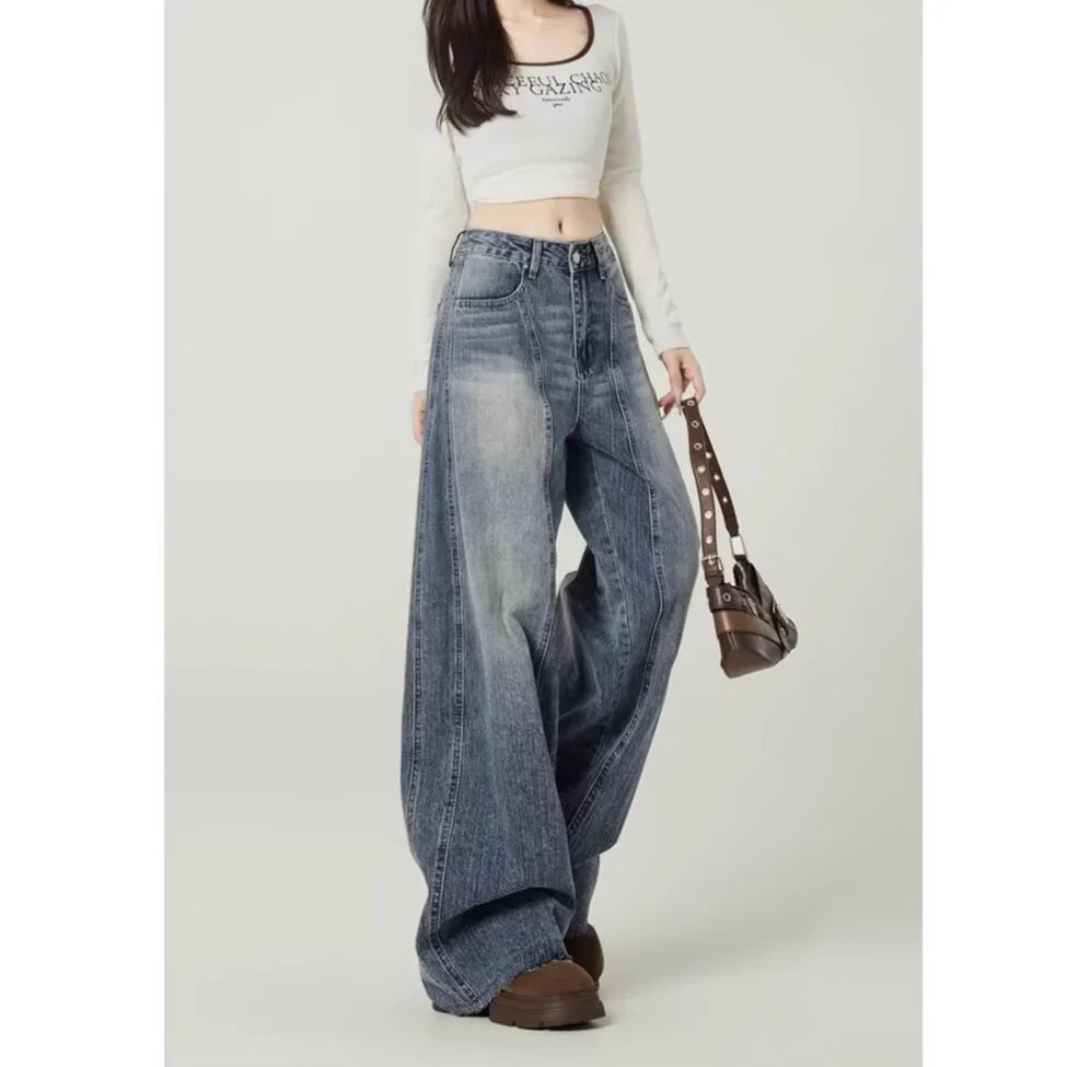 Retro High-waisted Wide-leg Jeans Women's Spring 2026 New Loose and Thin Floor-mopping Sickle Pants