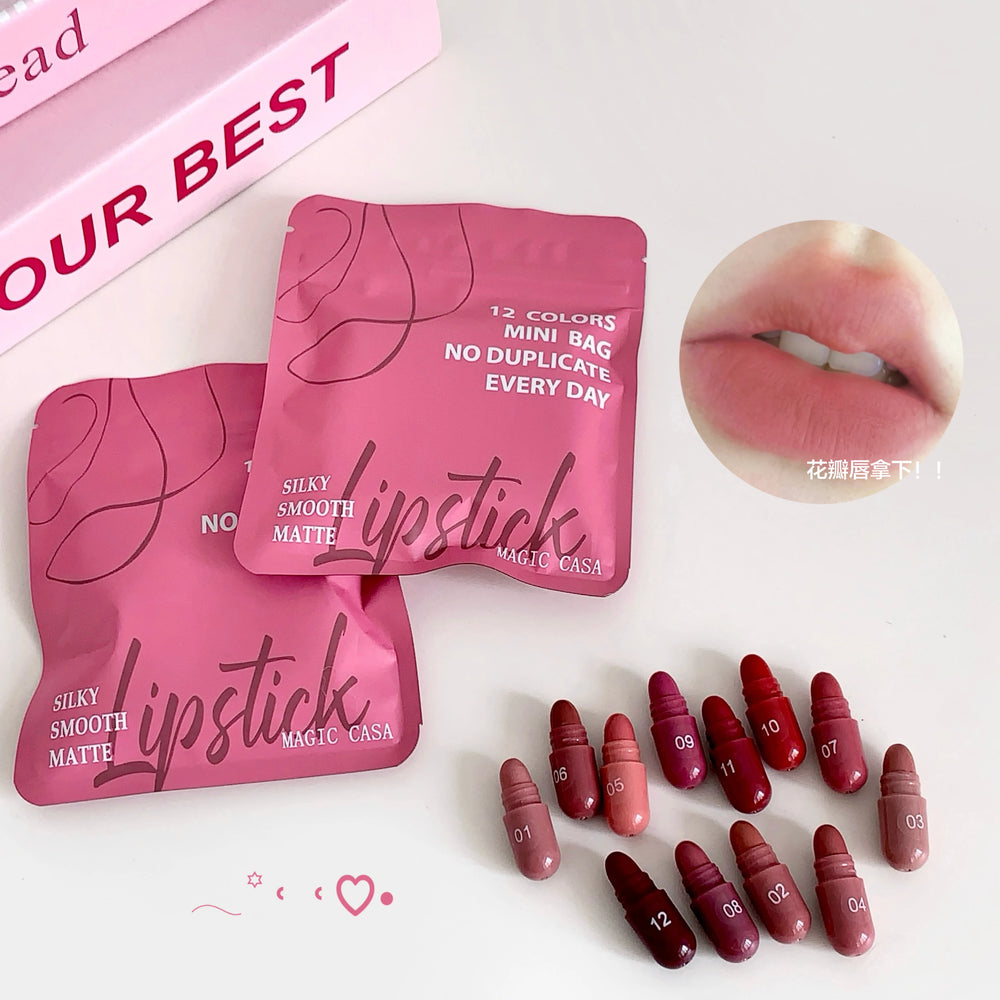 12-Color Matte Lipstick Set | Mini Lip Colors & Bag | Braviixx
