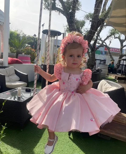 Baby Girls Floral Party Dress | Bow Ball Gown with Puff Sleeves | 6M–6Y | Braviixx