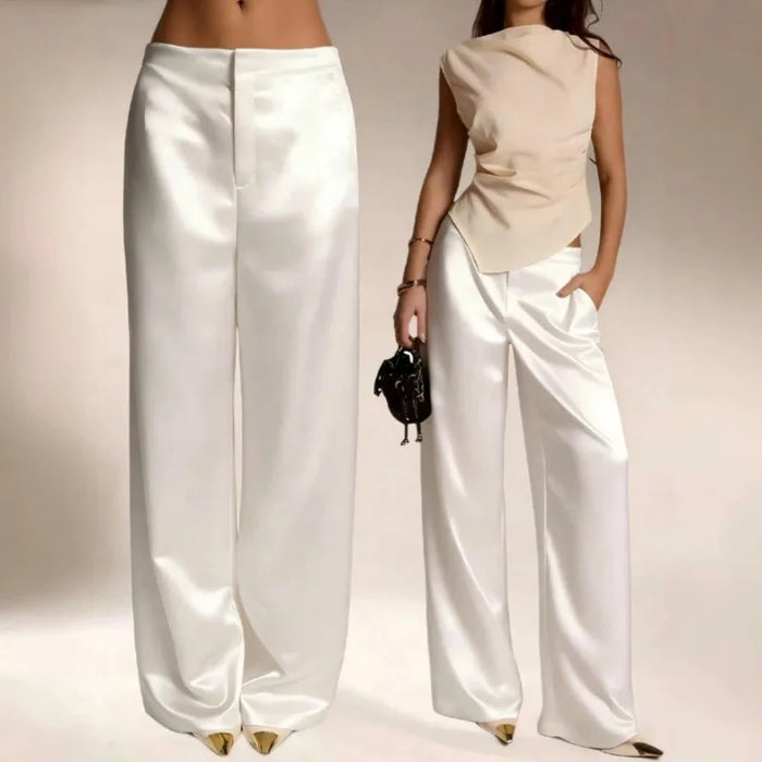 2026 Summer New Women Satin Wide Leg Pants Europe America Fashion High Waist Elegant Office Casual Trousers Y2k Streetwear Women