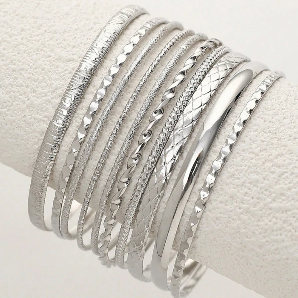 Women's 10-Piece Bangle Set | Mixed Textures & Gold-Tone or Silver-Tone | Braviixx