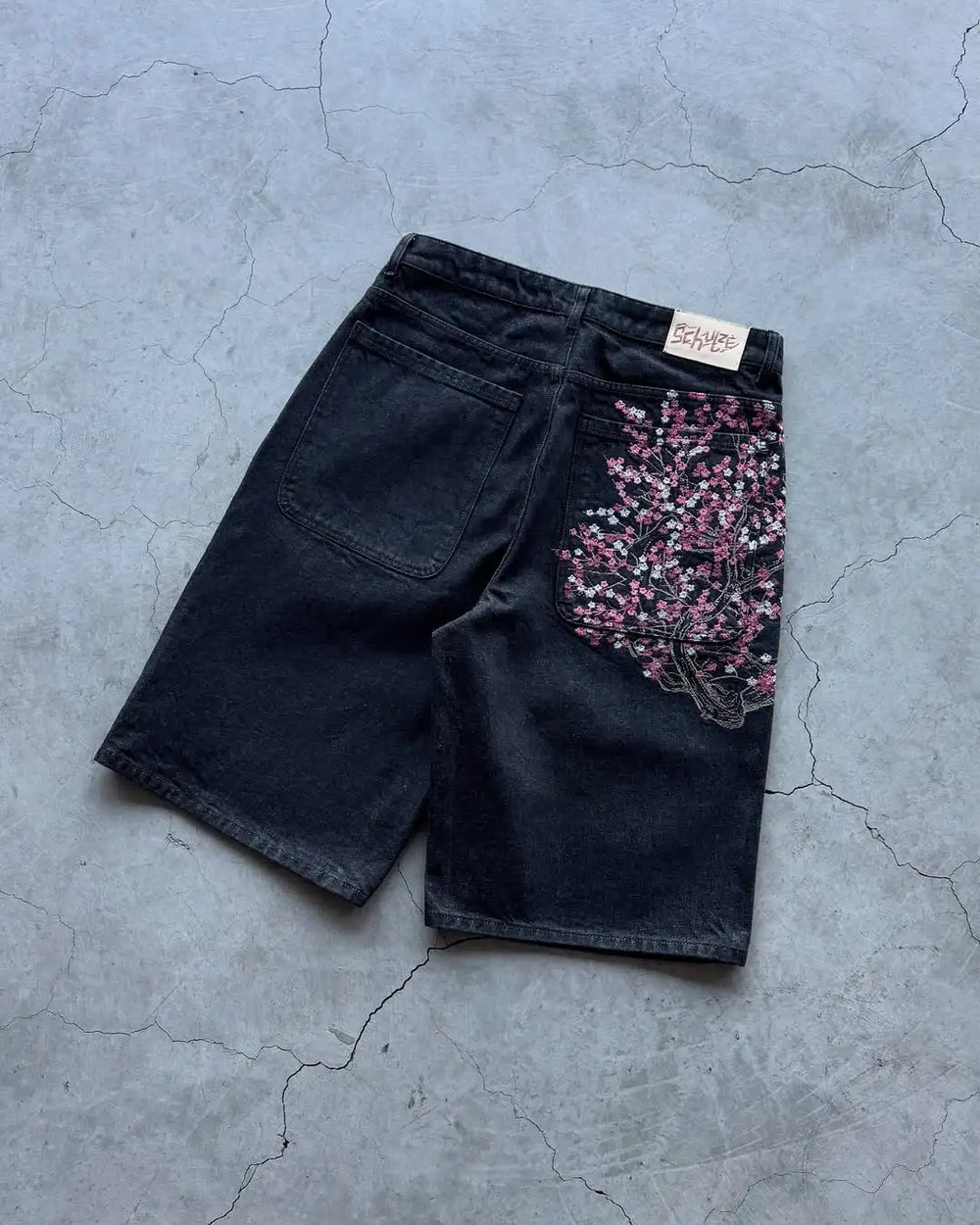 2026 Gray and White Retro Low Waist Hip Hop Cherry Blossom Embroidered Jeans Wide Leg Pants Y2K Clothes Men Women Loose Jeans