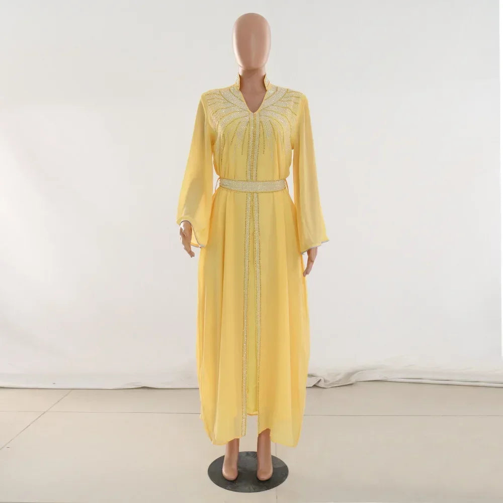 Rhinestone Embellished Kaftan Dress | Bell Sleeves | Braviixx