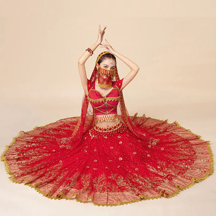 Coin-Trim Belly Dance Costume | Flared Skirt Set | Braviixx