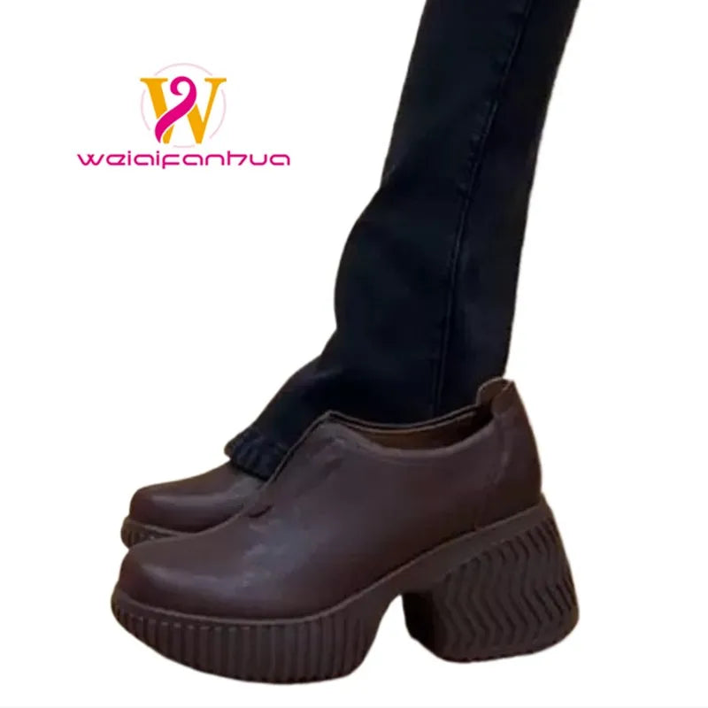 Platform Slip-On Shoes | Chunky Block Heel & Ribbed Sole | Braviixx