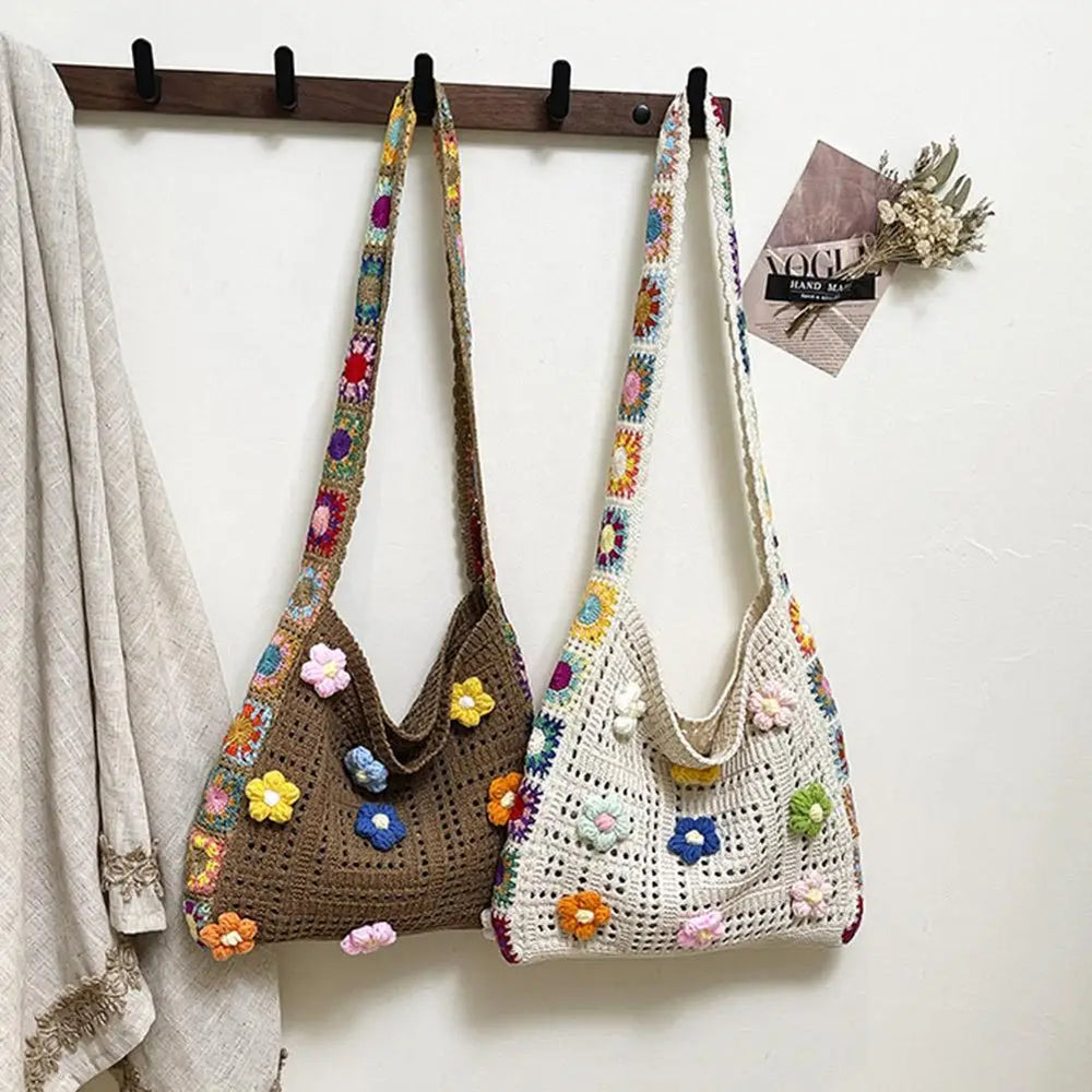 Women's Boho Floral Crochet Knitted Shoulder Bag