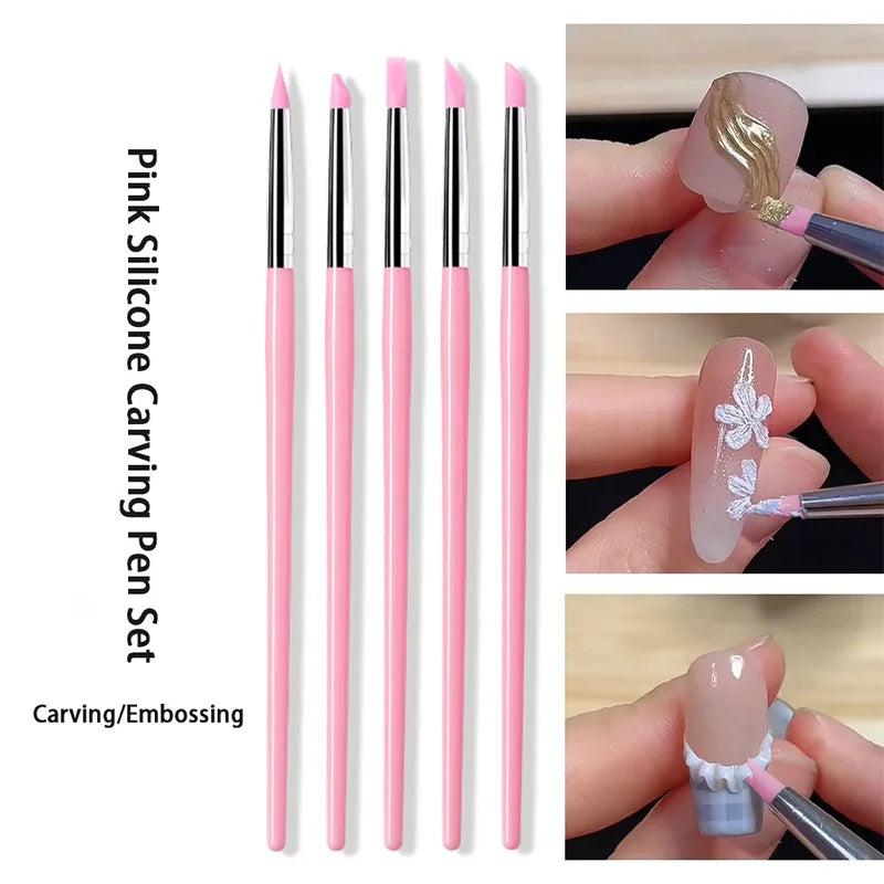 5-Piece Silicone Nail Art Brush Set | Dotting & Gel Design Tools | Braviixx