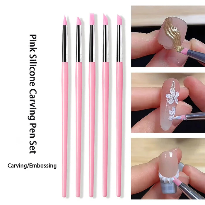 5-Piece Silicone Nail Art Brush Set | Dotting & Gel Design Tools | Braviixx