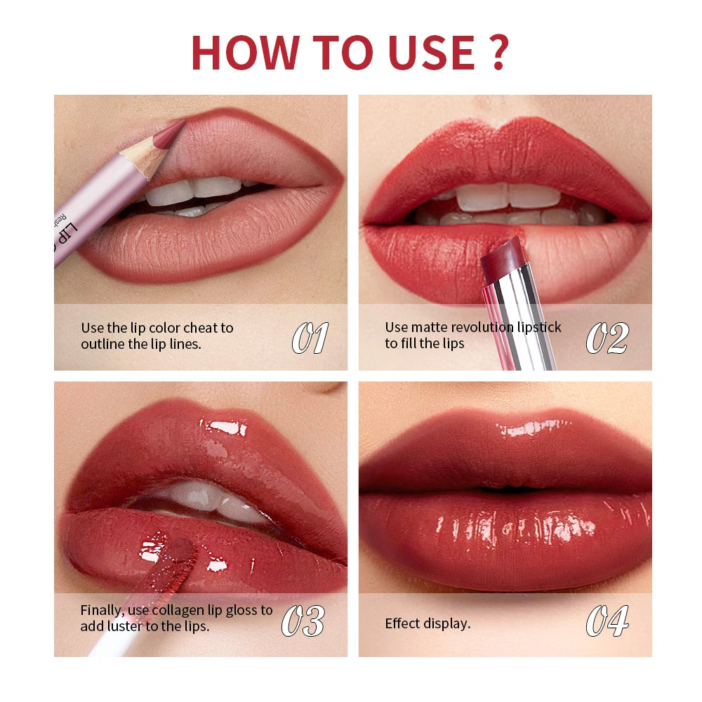 Iconic Mini Lip Kit | 3-Piece Lipstick, Gloss & Liner Set | Braviixx