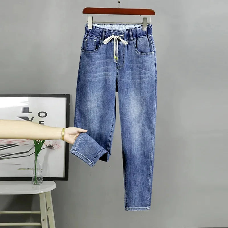 2026 Fashion Spring Autumn Jeans Women's Denim Harem Pants Loose Large-size Elastic-waist Vintage Casual Trousers Female Jeans