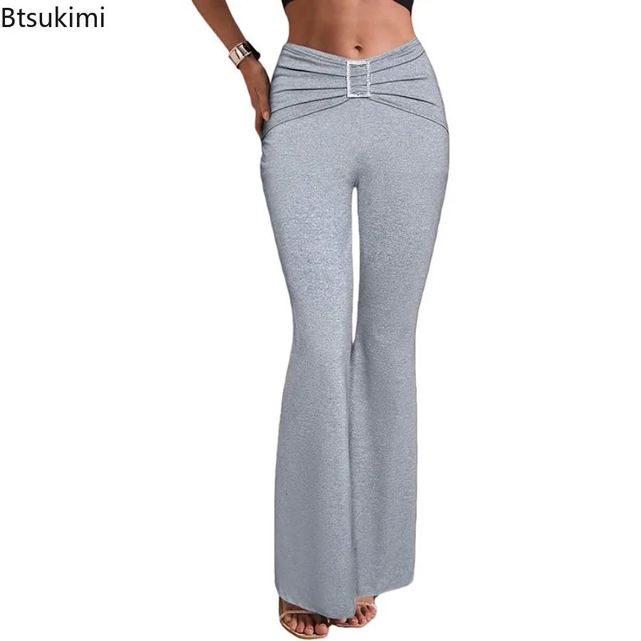 New 2026 Women's Retro Bell Bottom Pants Summer Fashion High Waist Slim Casual Floor Length Trousers Sexy Streetwear Y2k Pants
