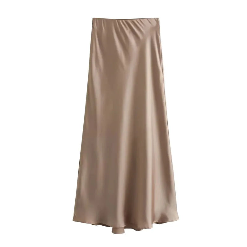 MUJER Woman 2026 Satin Skirt Women High Waist Long Skirts For Women Summer Black Midi Skirt Woman Office Elegant Women's Skirts