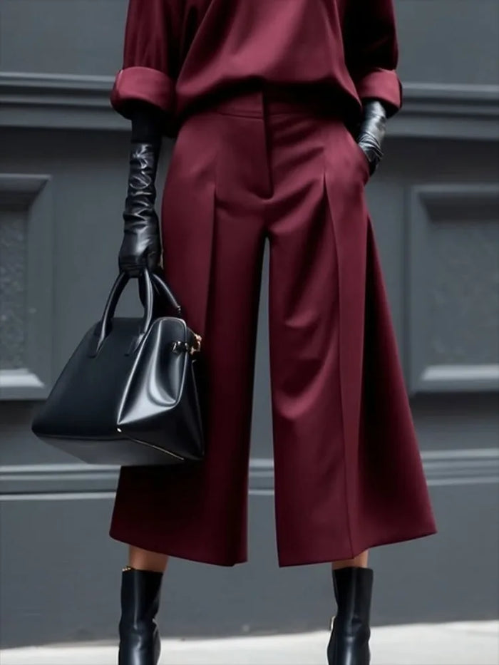 Women's Wine Red High Waist Wide Leg Pants 2026 Summer Fashion Pleated Ninth Pants Matching Bottoms Streetwear Trousers
