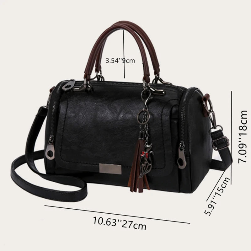 Tassel Boston Crossbody Handbag | Twin Handles & Detachable Strap | Braviixx