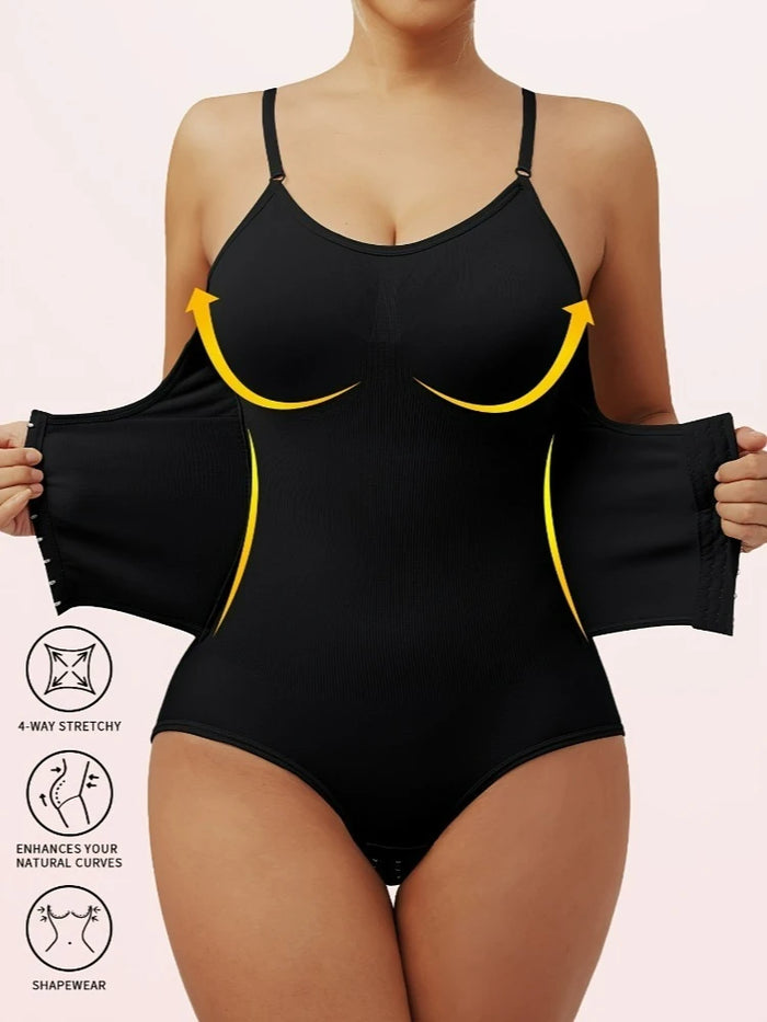 Women's Full Body Shaping Bodysuit Tummy Tummy Trimmer Suit with Front Closure Backless Strappy T Back Design Tight