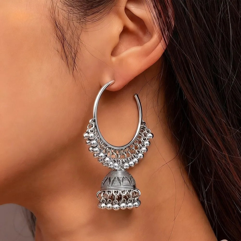 Jhumka Hoop Earrings | Bell & Bead Detail | Braviixx