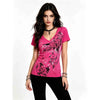 Women Y2K Hot Pink Graphic Tee with Heart Wings & Rose Print, V-Neck Fitted Short Sleeve T-Shirt 2026