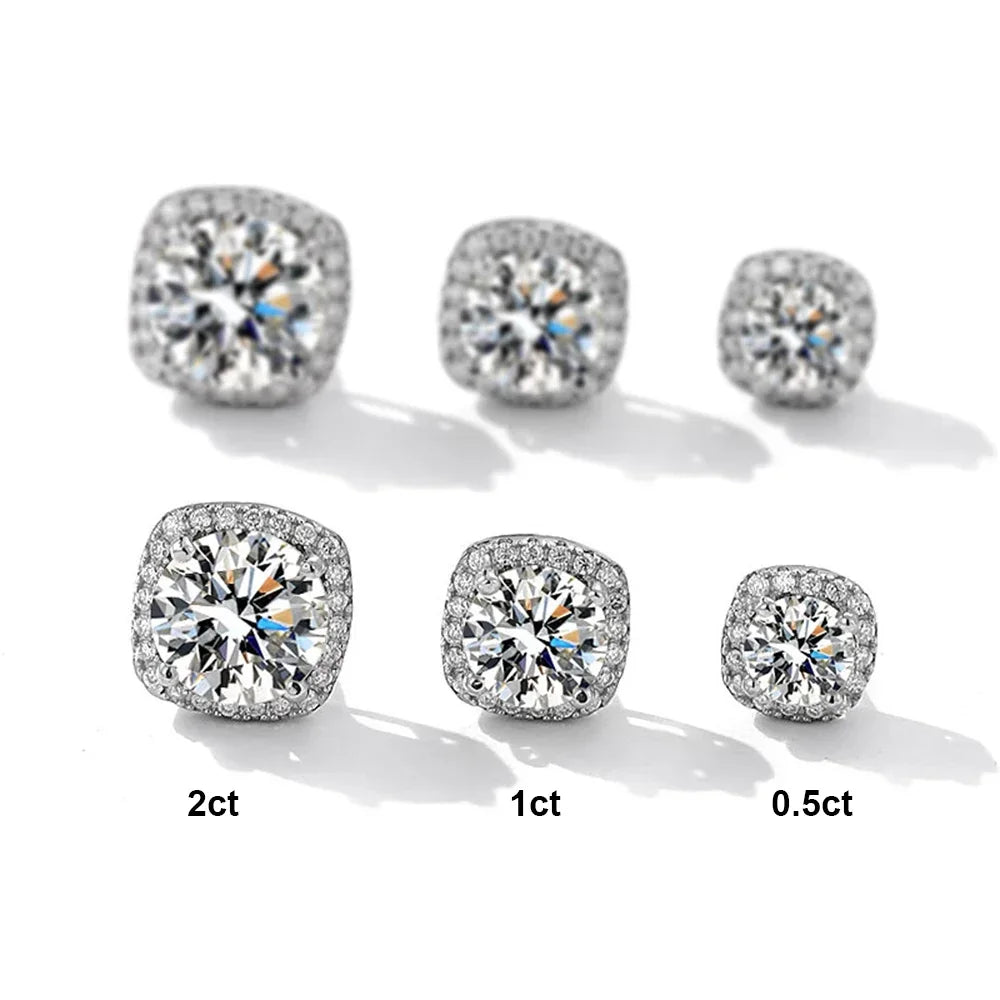 0.5/1/2CT Square Moissanite Stud Earring for Women Men D Color Diamond S925 Silver Plated 18K White Gold Ear Studs GRA Certified