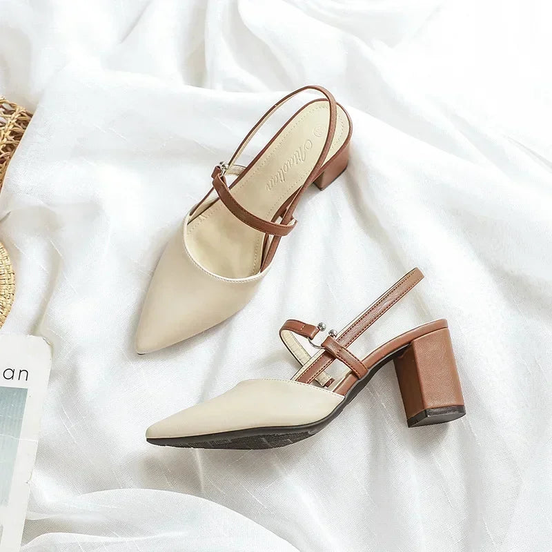 Women's Slingback Pumps | Pointed Toe & Contrast Block Heel | Braviixx