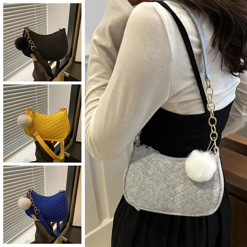 Women's Mini Shoulder Bag | Chevron & Pom-Pom | Braviixx