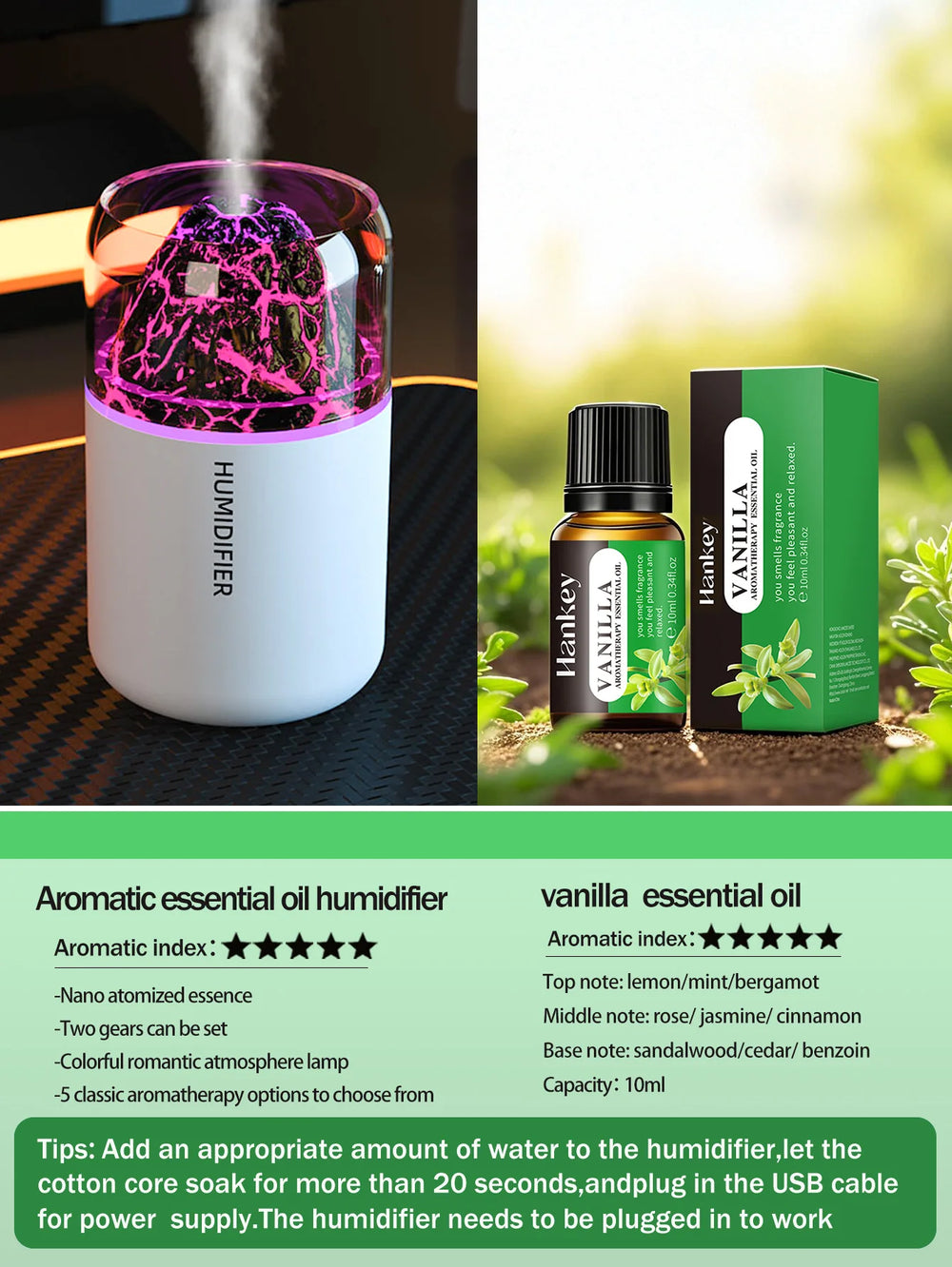 Volcano-Effect USB Humidifier | Colour Light & Scent Bundle Options | Braviixx