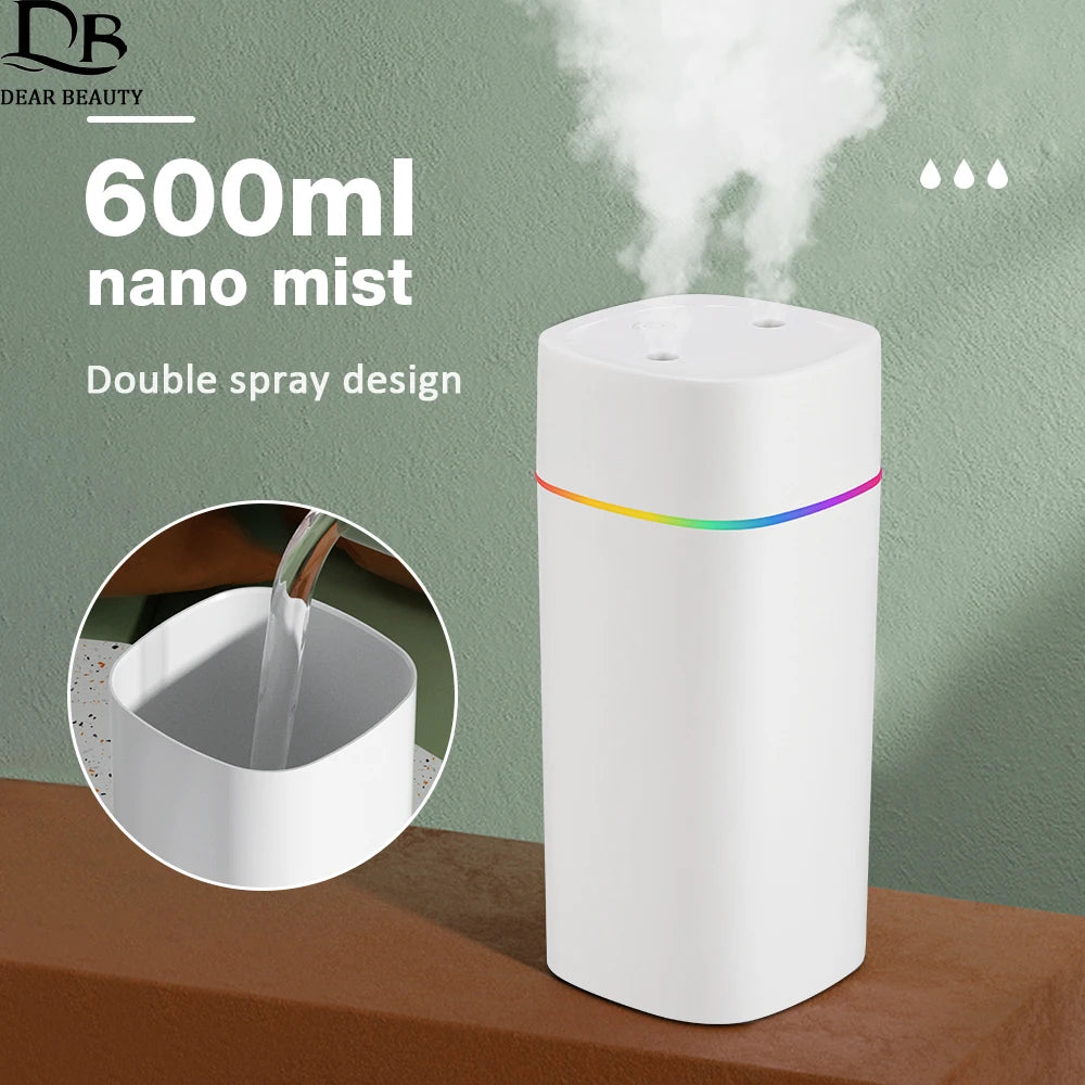 600 ml Dual-Nozzle USB Humidifier | Colour Light & Two Mist Modes | Braviixx