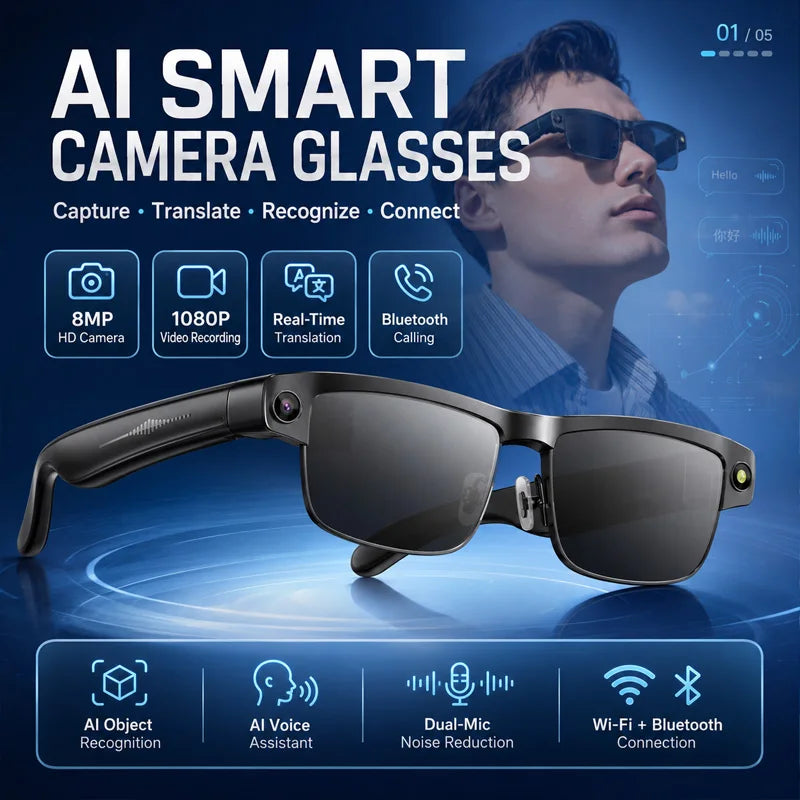 8MP AI Camera Smart Glasses with Translation | Braviixx
