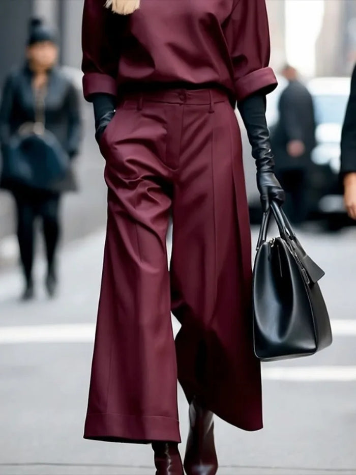 Women's Wine Red High Waist Wide Leg Pants 2026 Summer Fashion Pleated Ninth Pants Matching Bottoms Streetwear Trousers