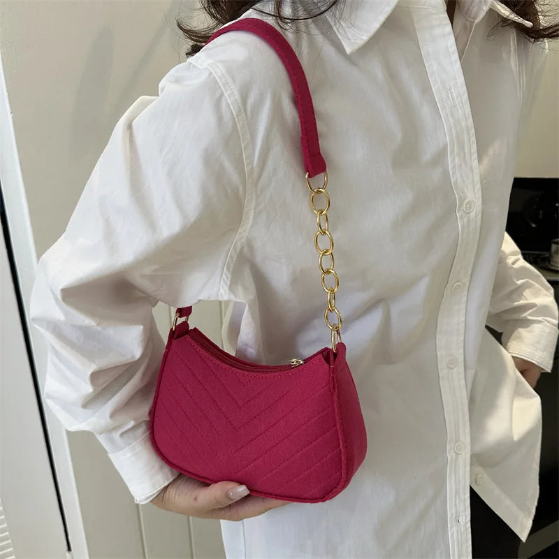 Chevron Felt Mini Shoulder Bag | Gold-Tone Chain Detail | Braviixx