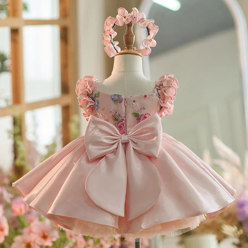 Baby Girls Floral Party Dress | Bow Ball Gown with Puff Sleeves | 6M–6Y | Braviixx