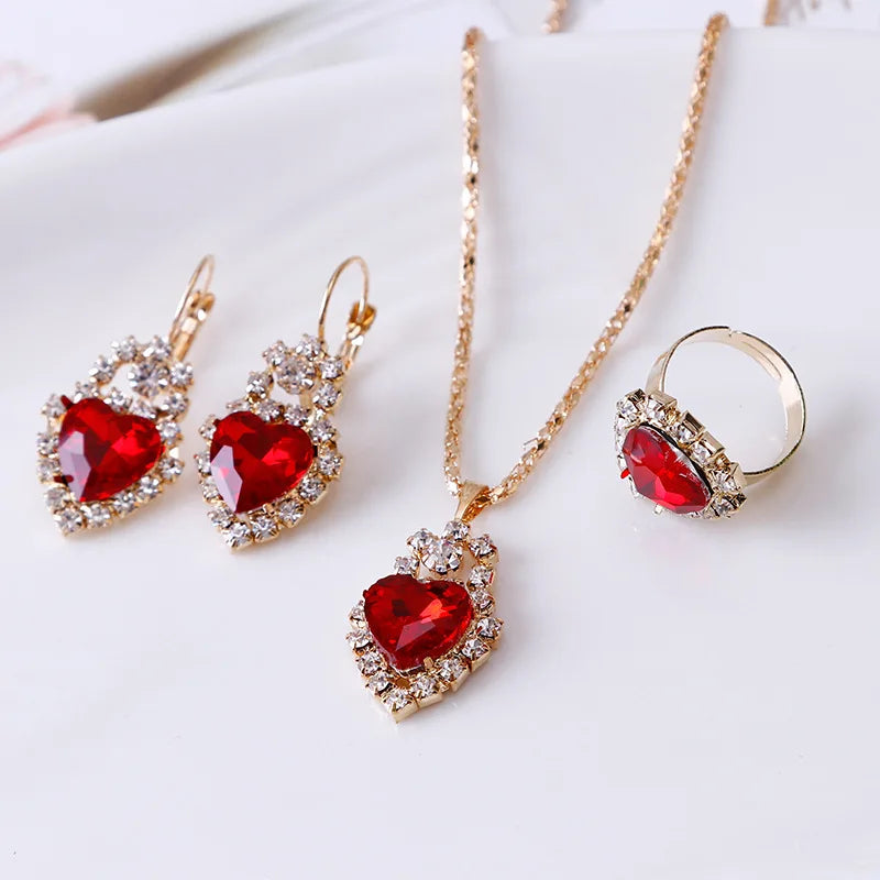 Women's Heart Jewellery Set | Necklace, Earrings & Ring or BJ Accessory | Braviixx