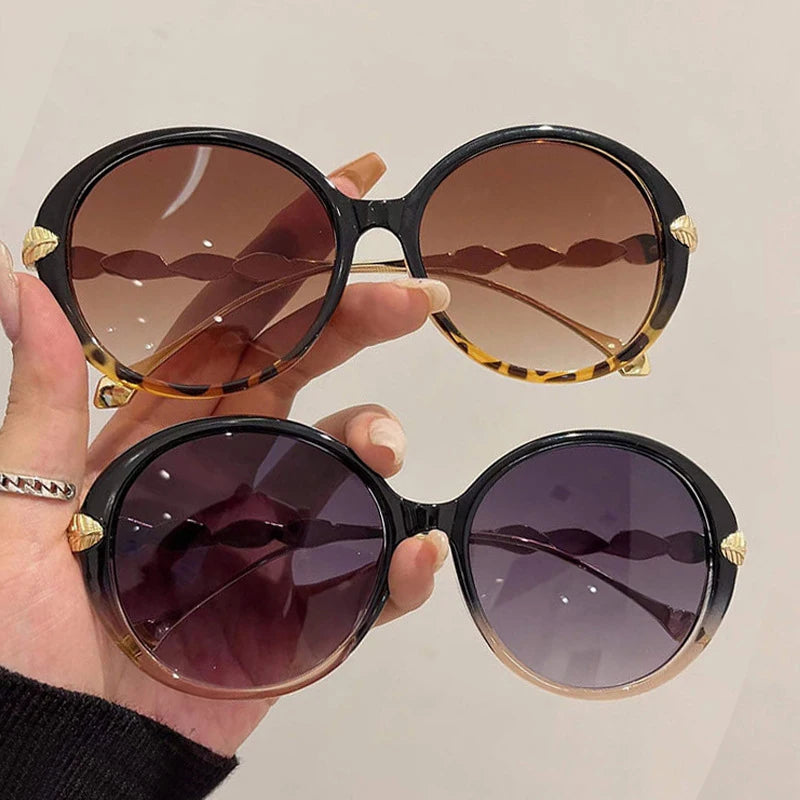 Women's Oversized Round Luxury Sunglasses | UV400 · Gradient Lens · Gold Leaf Temple | 6 Colours | Braviixx