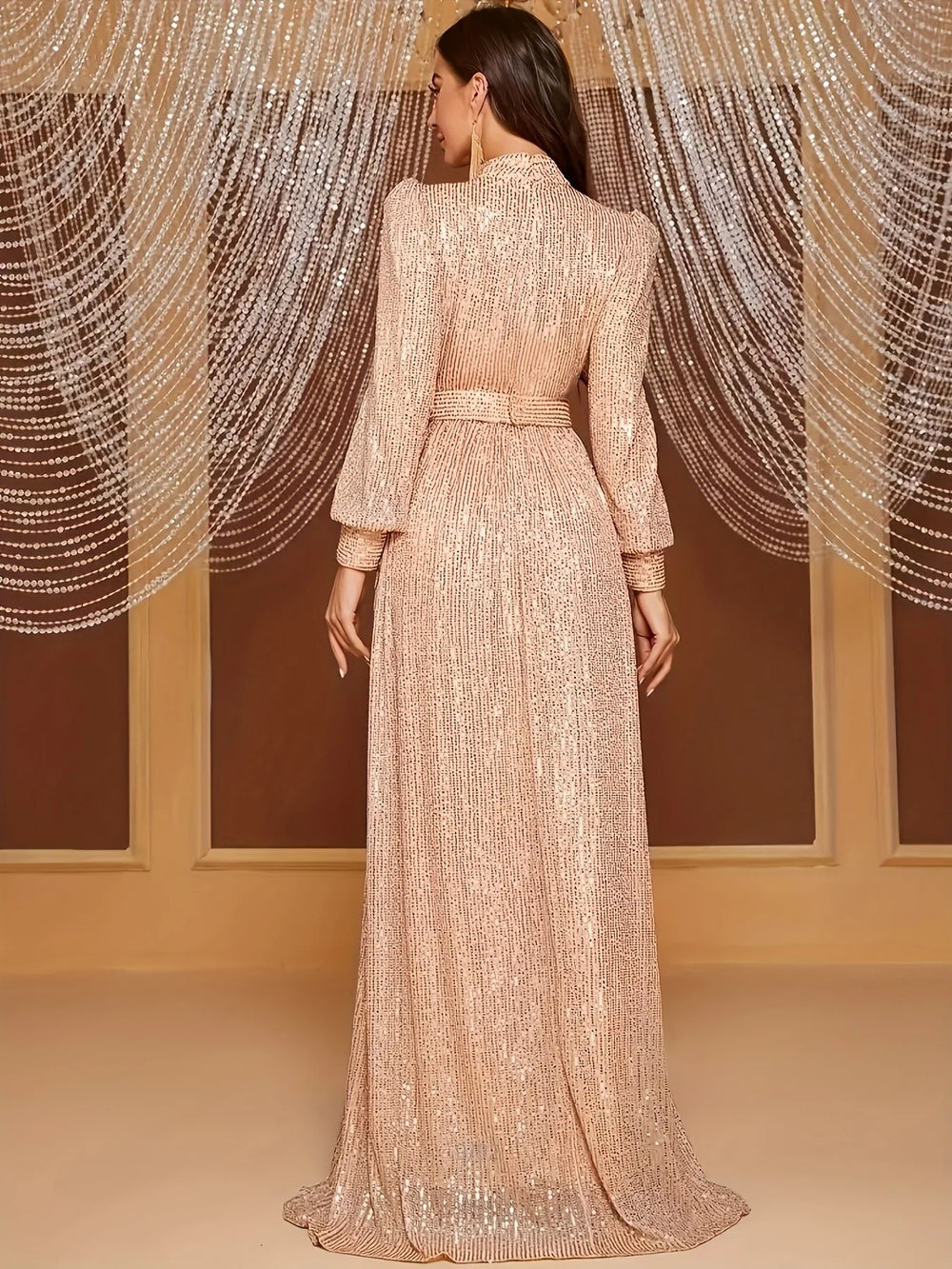 Elegant Retro Long-Sleeve Maxi Dress for Women - Perfect for Evening Events, Weddings & Parties