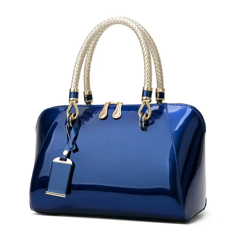 Glossy Top-Handle Handbag | Shoulder Strap & Gold-Tone Details | Braviixx
