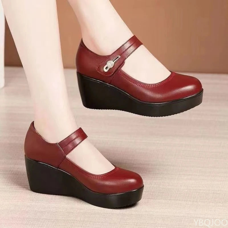New Round toe Women's Shoes Casual Thick soled Comfort Shoes Versatile fashion high heels Slope heel ladies pumps Mujer Zapatos