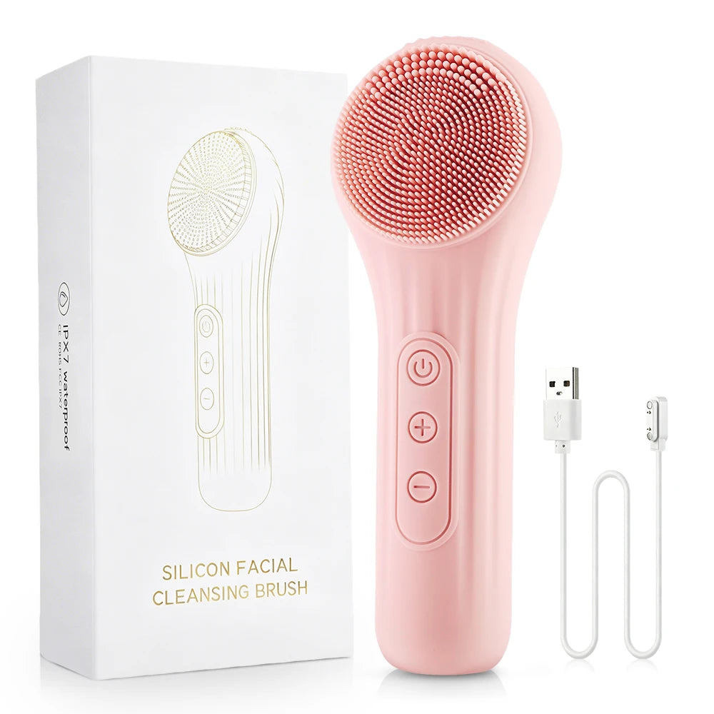 Sonic Waterproof Facial Cleansing Brush Rechargeable 2 in 1 Silicone Face Scrubber Exfoliating Vibrating Deep Clean Face Cleaner