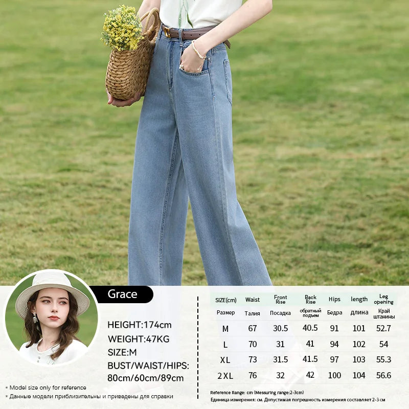 I BELIEVE YOU Light Blue Wide Leg Jeans 2026 Spring High Waist Loose Fit Pants Beading Straight Leg Denim Pants 2261166334