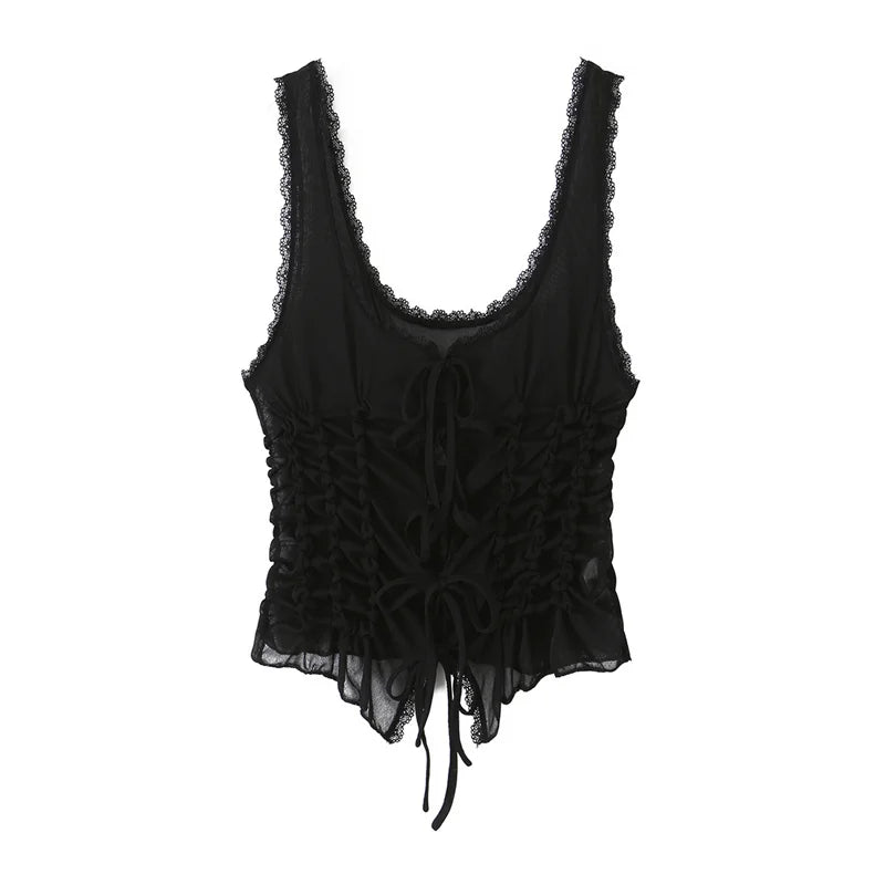 Women's Top 2026 New Summer Bow Decoration Pleated Top for Women Elegant Chic Vacation-style Fashion Ladies Vest Top